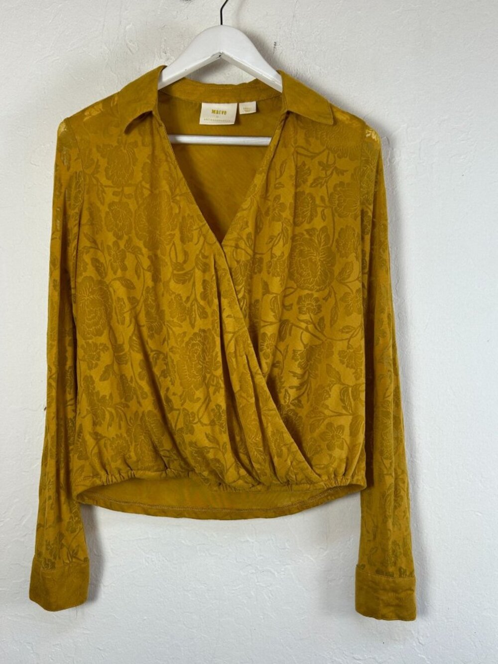 Anthropologie Maeve Womens Lydia Floral Burnout Wrap Blouse Top Small Yellow